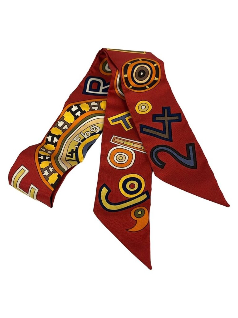Hermes Scarf Twilly Red Yellow Navy Orange Multi Silk